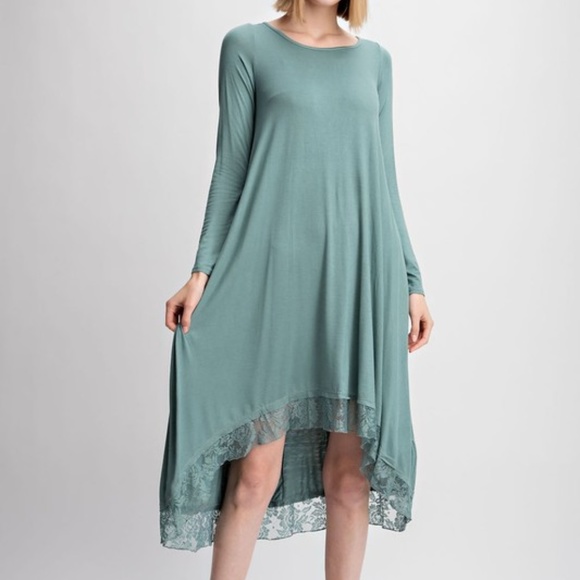 easel Dresses & Skirts - 😊 Lace Hem Hi Lo Basil Loose Tunic Dress